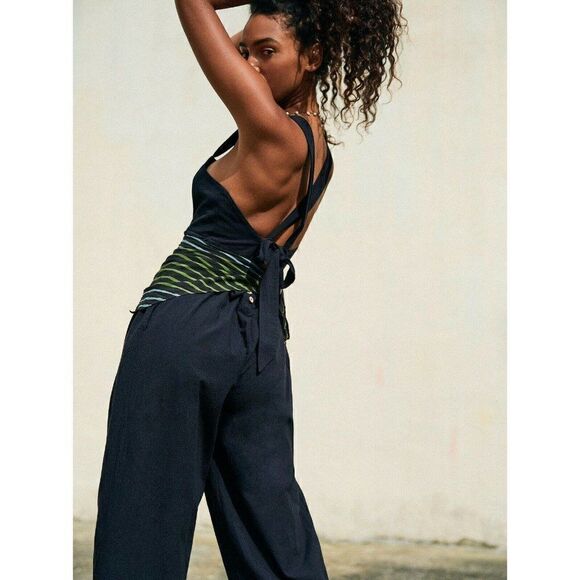 NEW FREE PEOPLE ENDLESS SUMMER Sz XS JOSEPHINE CROSS BACK JUMPER JUMPSUIT BLACK - Picture 2 of 3